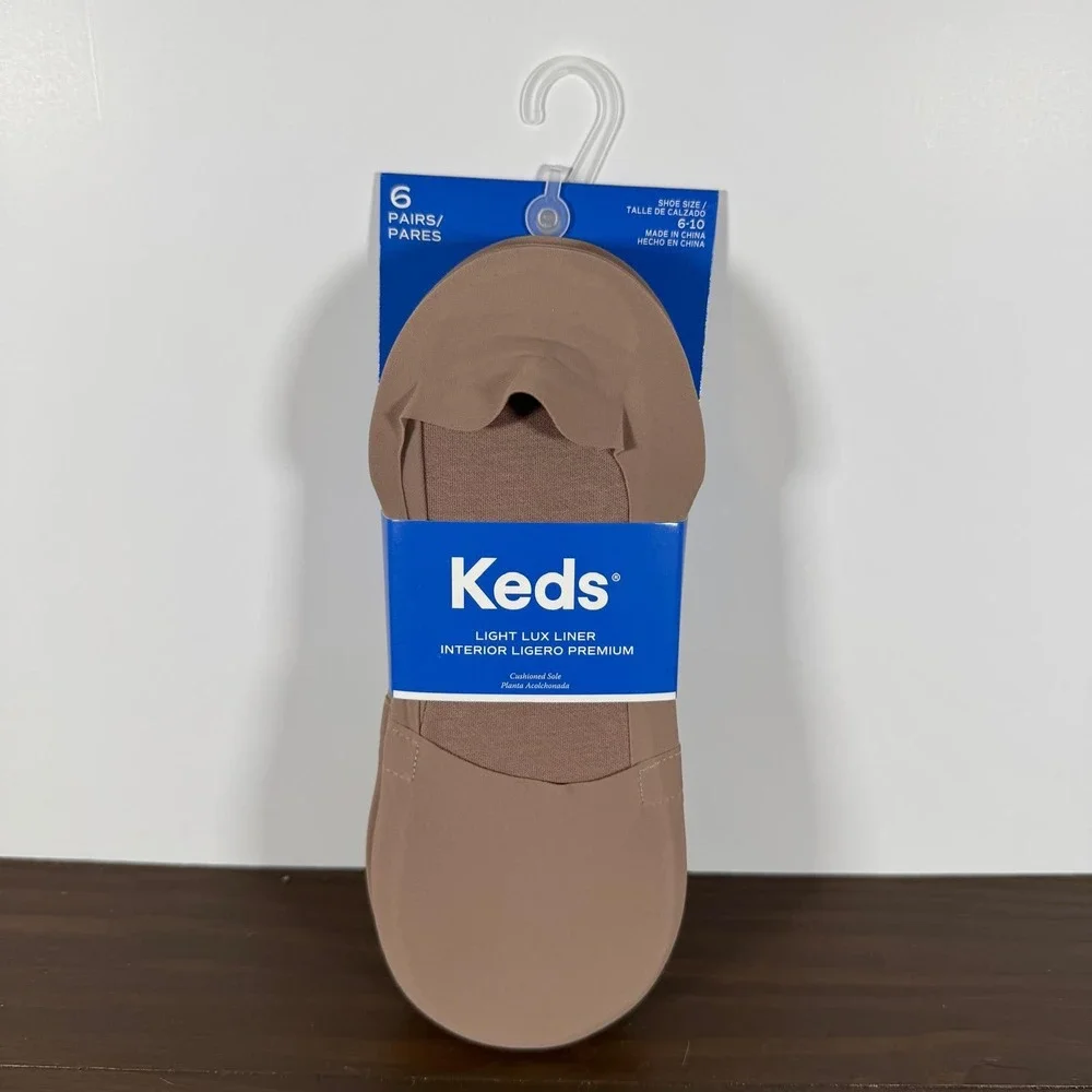 Keds Light Lux Liner No Show Socks Women 6-10 Brown 6 Pairs Cushioned Sole NWT